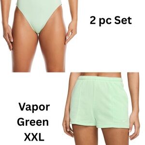 Nike Chill Terry Shorts & High Waist Swim Bottoms Set NWT Vapor Green XXL
